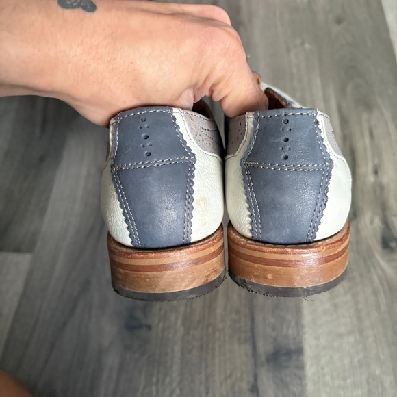 Cole Haan Leather Wingtip Oxford Derby Shoes Two-tone Gray White Brogue - Picture 4 of 6